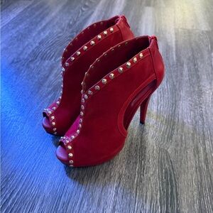 Aldo Red Studded Peep-Toe Ankle Booties
